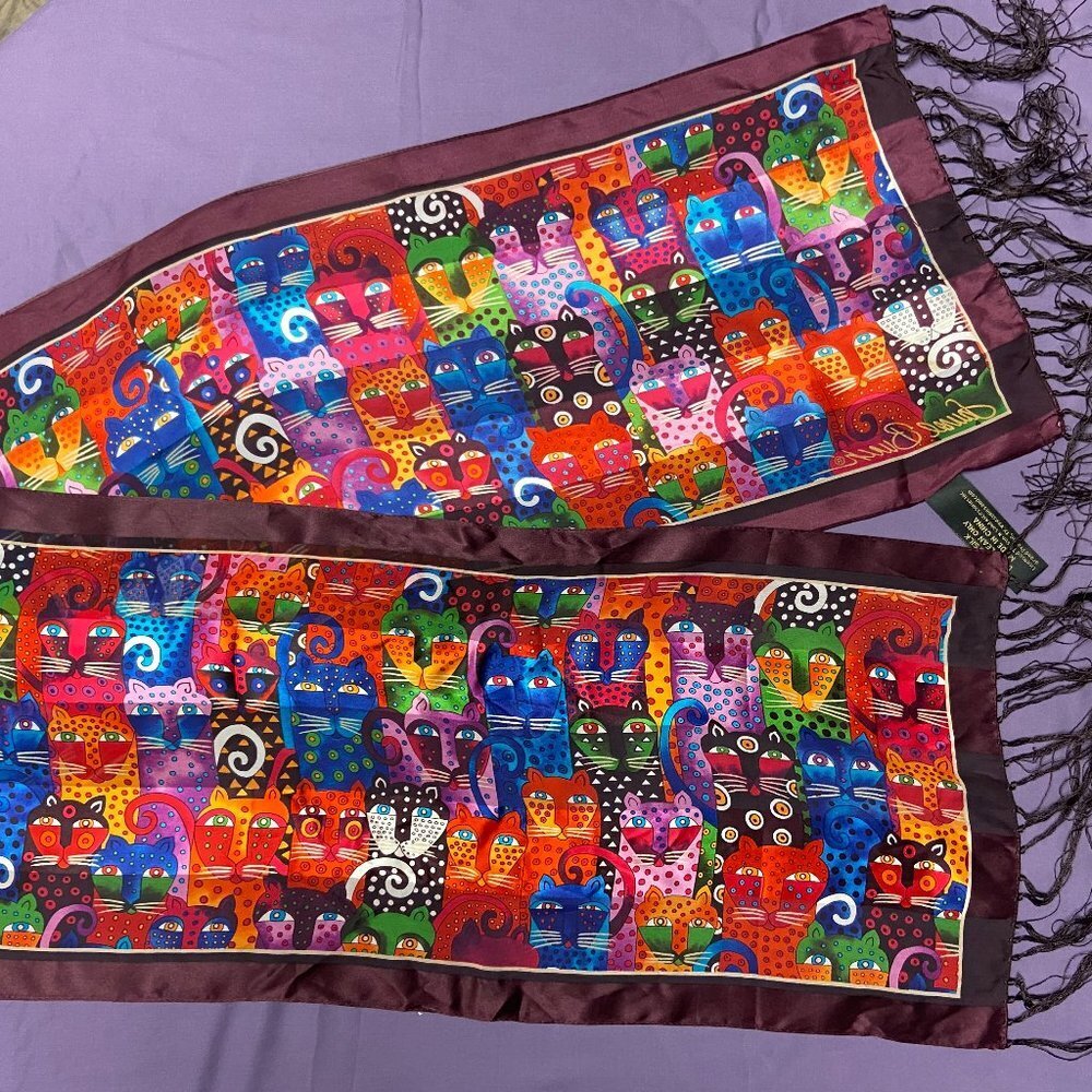 Authentic Laurel Burch 100% Silk Colorful Cats